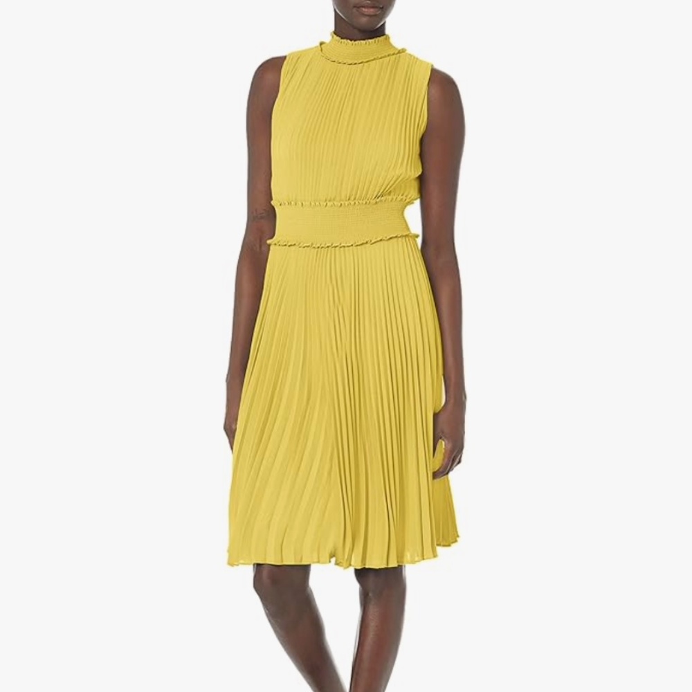 NEW W/ TAGS! Smocked Mock Neck Pleated Dress